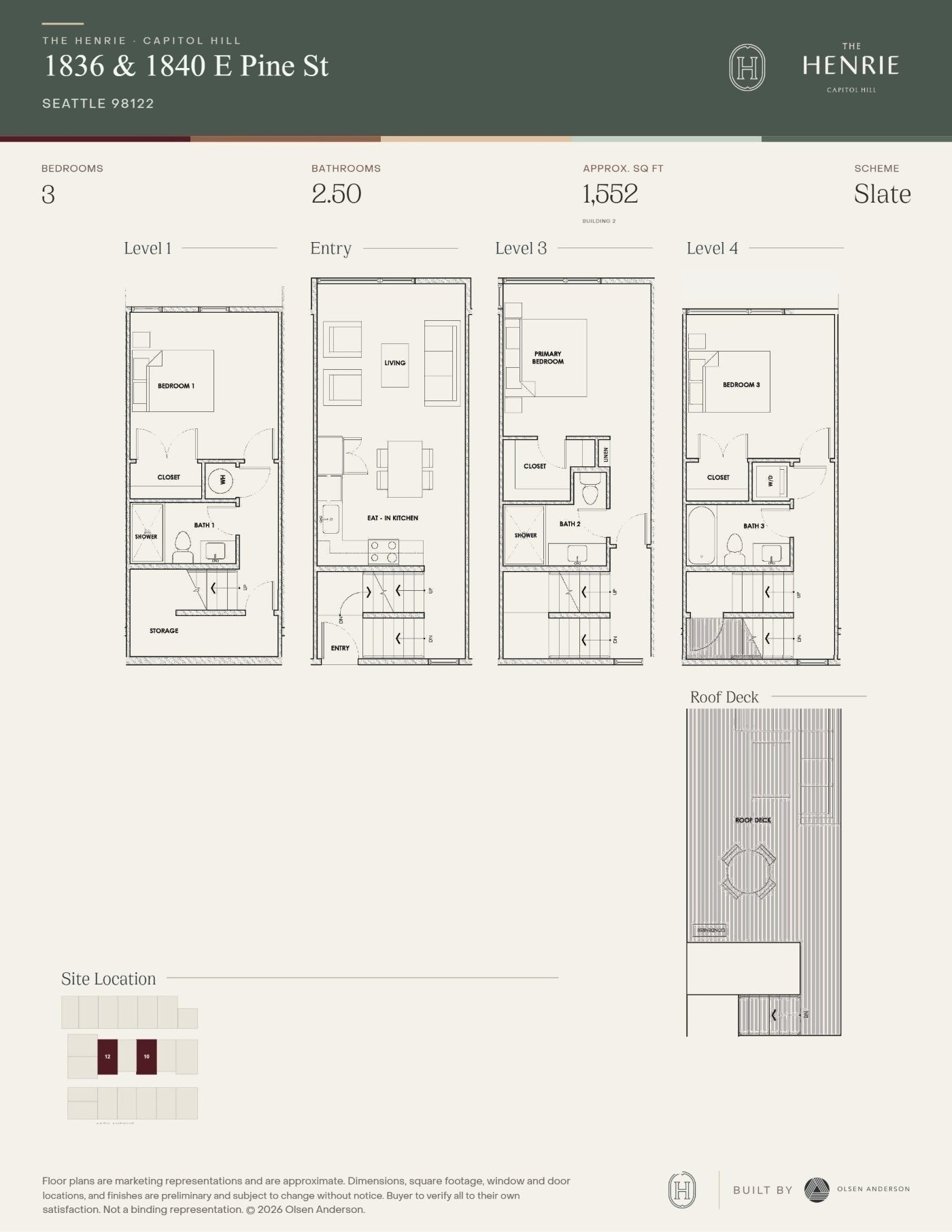 Floor plan, The Henrie homes 10 and 12, 1836 and 1840 E Pine St, 3 bedrooms